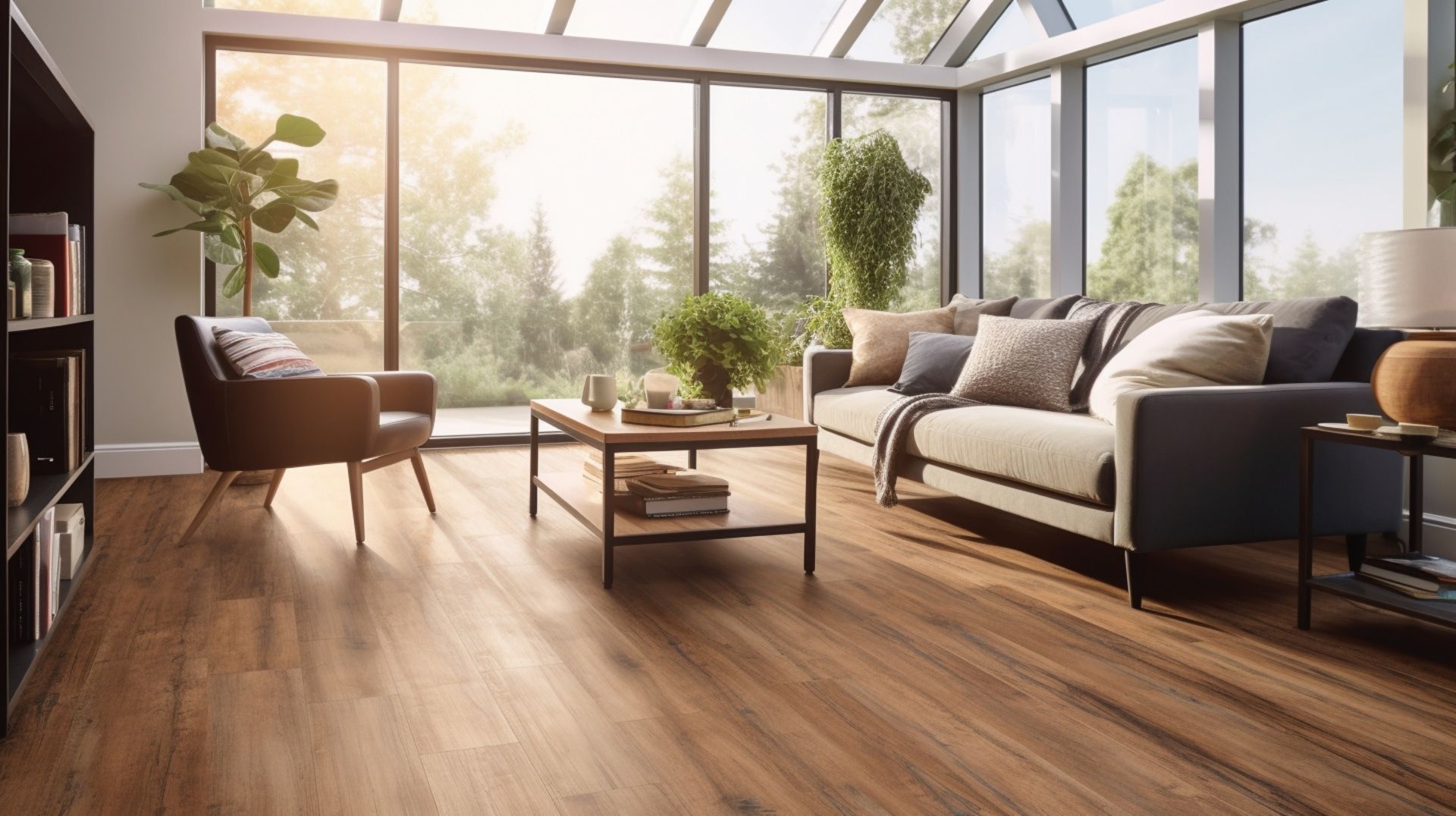 Luxury Vinyl Plank Flooring with a realistic wood grain texture, capturing the warmth and natural beauty of hardwood in a durable and versatile vinyl format